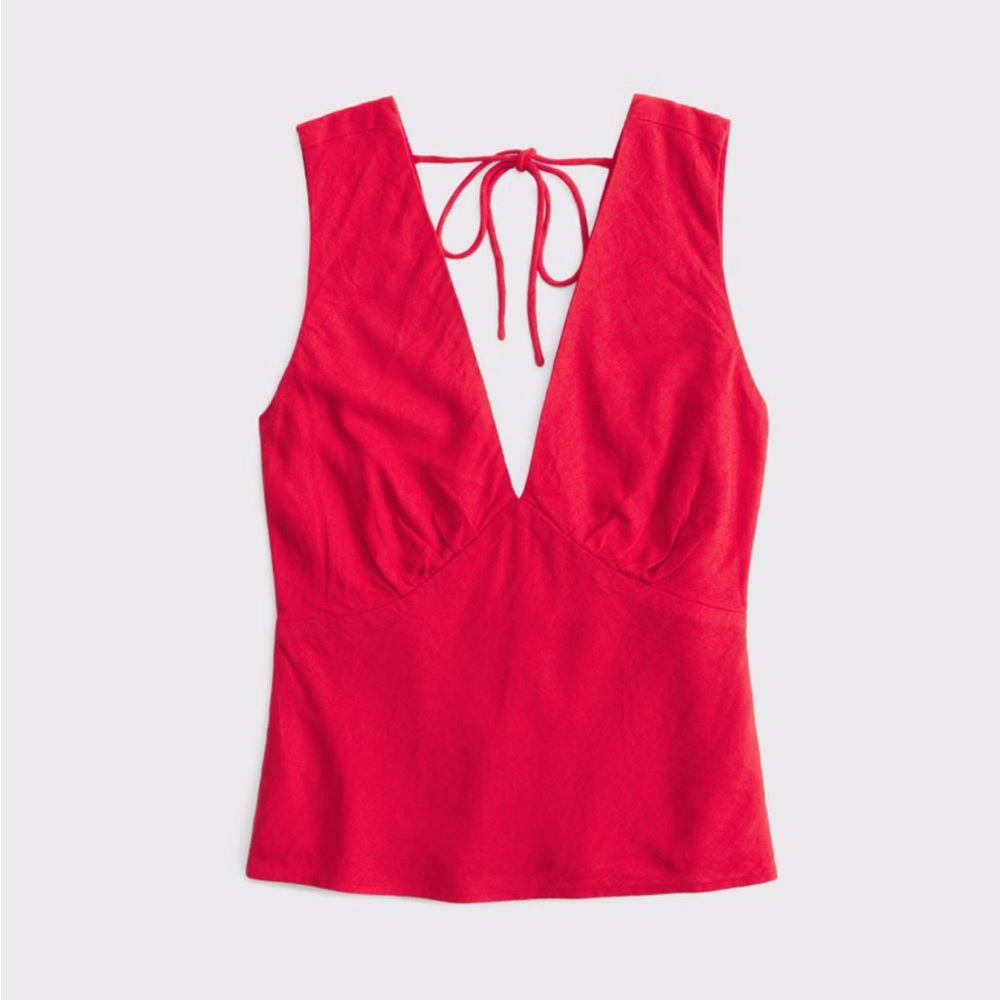 Abercrombie & Fitch Women's
 Linen-Blend Tie-Back Top